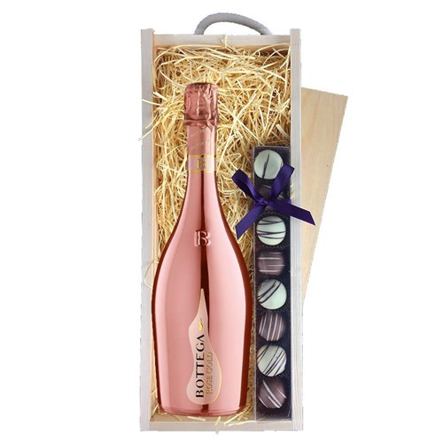Bottega Gold Rose Sparkling 75cl & Truffles, Wooden Box
